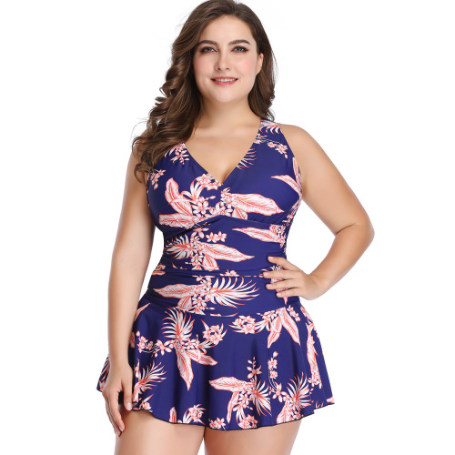 Plus size swimsuit for women, new European and American belly-covering conservative printed skirt split swimsuit boxer briefs manufacturer wholesale