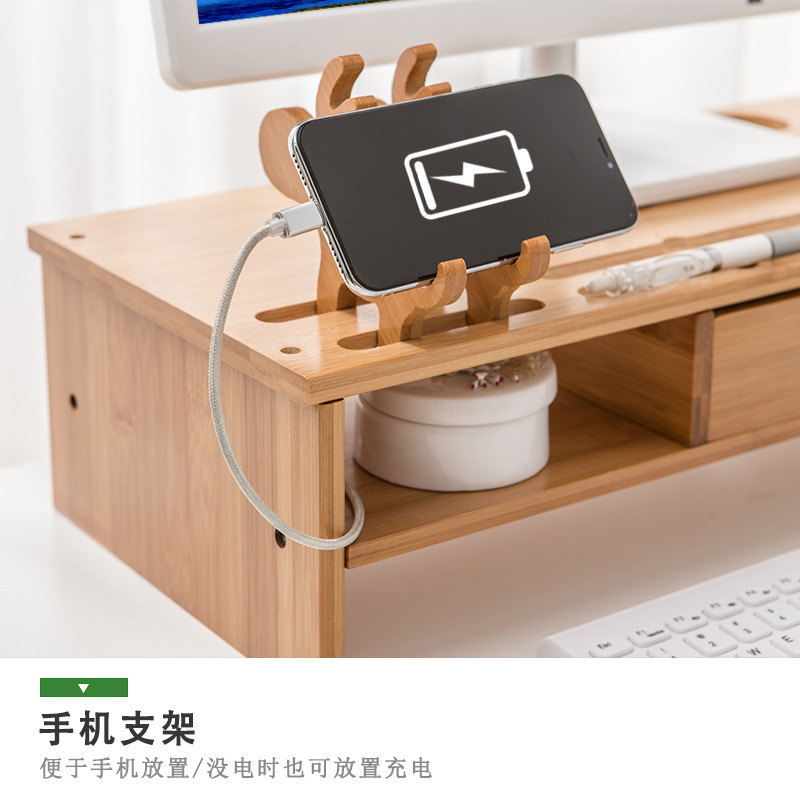 Directo de fábrica soporte del monitor de la computadora de escritorio de madera maciza simple organizador de almacenamiento de oficina de almacenamiento de escritorio