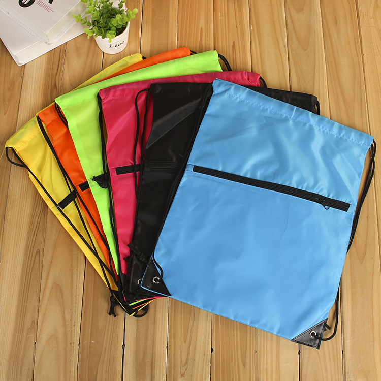 厂家批发210D涤纶束口袋现货双肩抽绳背包袋拉链涤纶束口袋