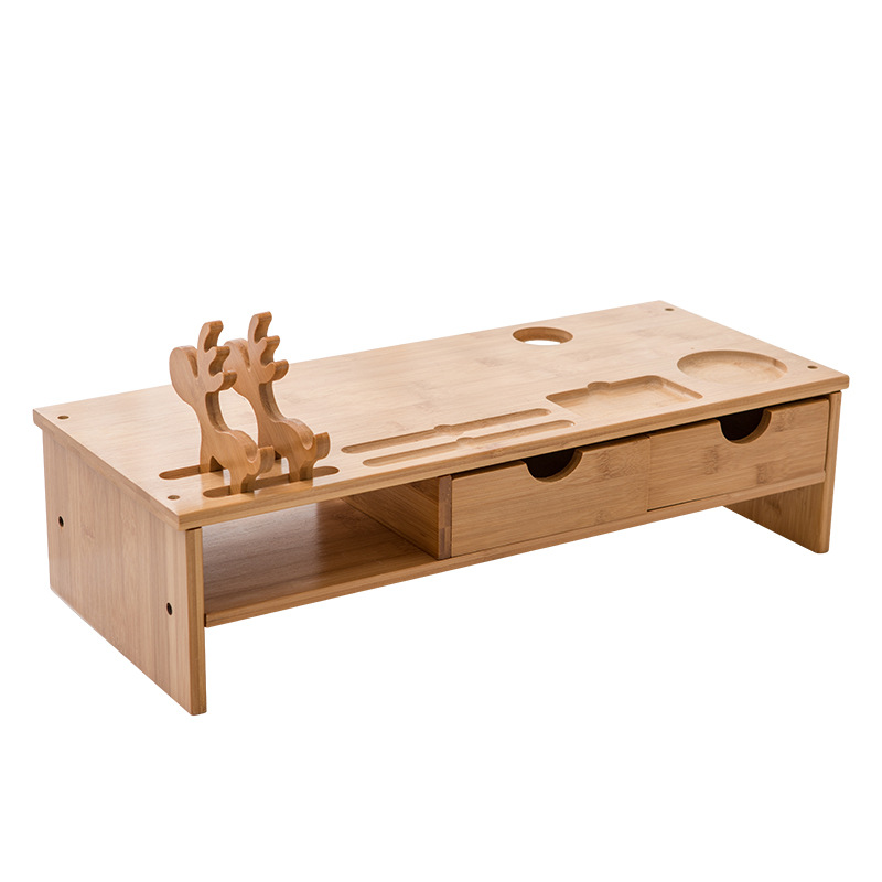 Directo de fábrica soporte del monitor de la computadora de escritorio de madera maciza simple organizador de almacenamiento de oficina de almacenamiento de escritorio