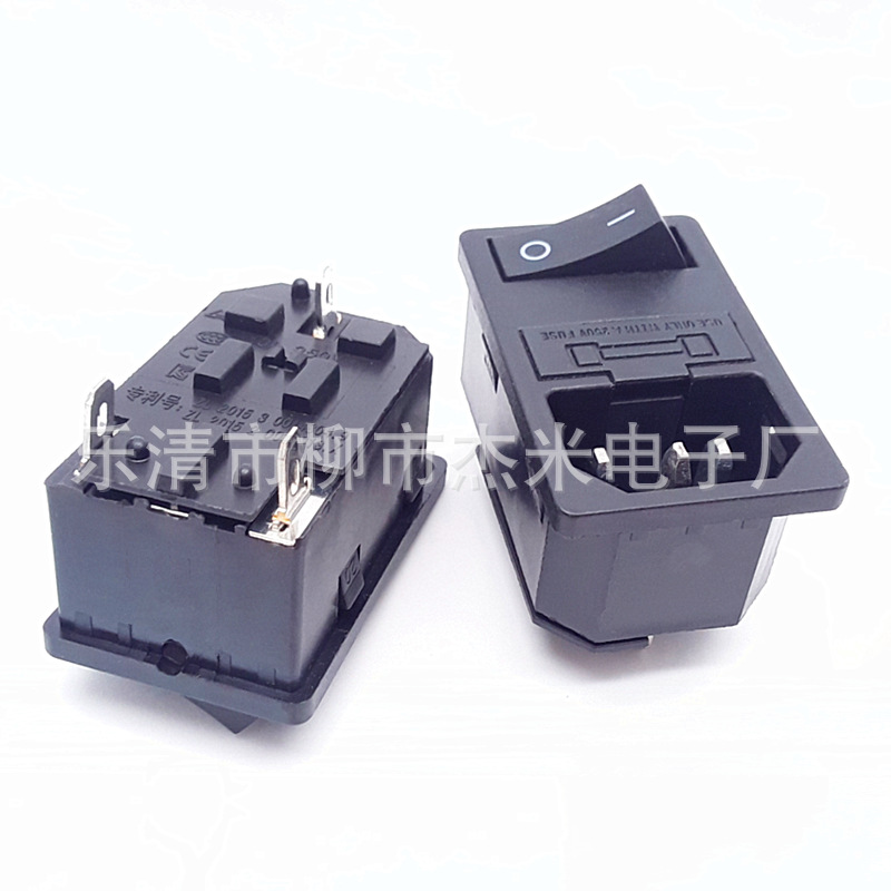 AC-03卡式品字插座三孔AC电源插座带灯带开关带保险丝三合一插座