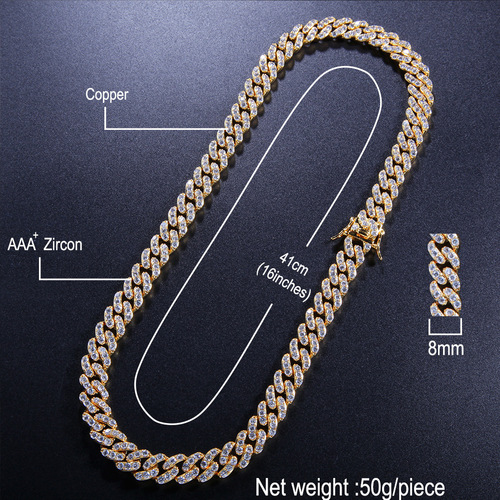 European and American hip-hop 9mm zircon Cuban necklace for men and women, simple hip-hop necklace CubanChain