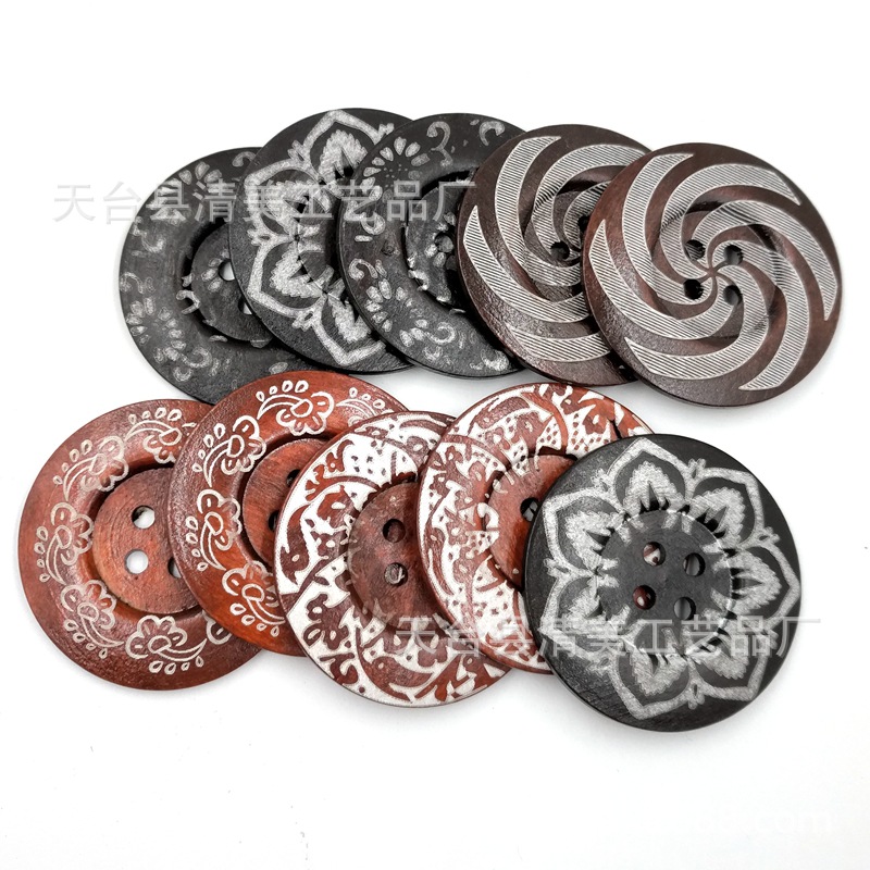 Botón de madera de borde ancho de 60mm Botón grande pintado de madera de bricolaje 10 por paquete