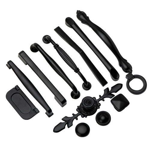 Zinc alloy matte black handle European style simple American cabinet wardrobe door handle aluminum alloy black round handle