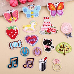 Embroidered patch with cartoon fruit cake design, DIY fabric sticker for clothing decoration and applique