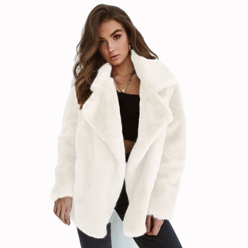 Vêtements pour femmes Manteaux en laine à revers en peluche pour femmes de style automne et hiver à la mode_voghion.com
