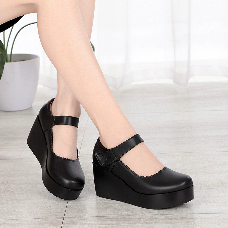 Одиночная обувь на танкетке, водонепроницаемая модель стола, подиум, женская обувь, размер круглой головы, Т-образный стол, мелкая работа, толстая подошва на липучке