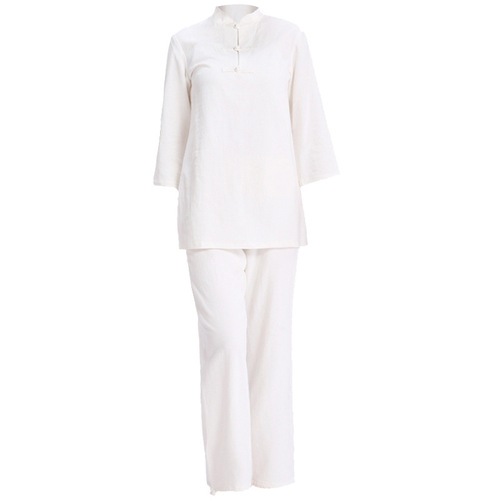 Spring and Autumn Thick and Generous Moxibustion Zen Tea Meditation Clothing, Seated and Yoga Wear Set for Women, Cotton and Linen Large Size Set 1009