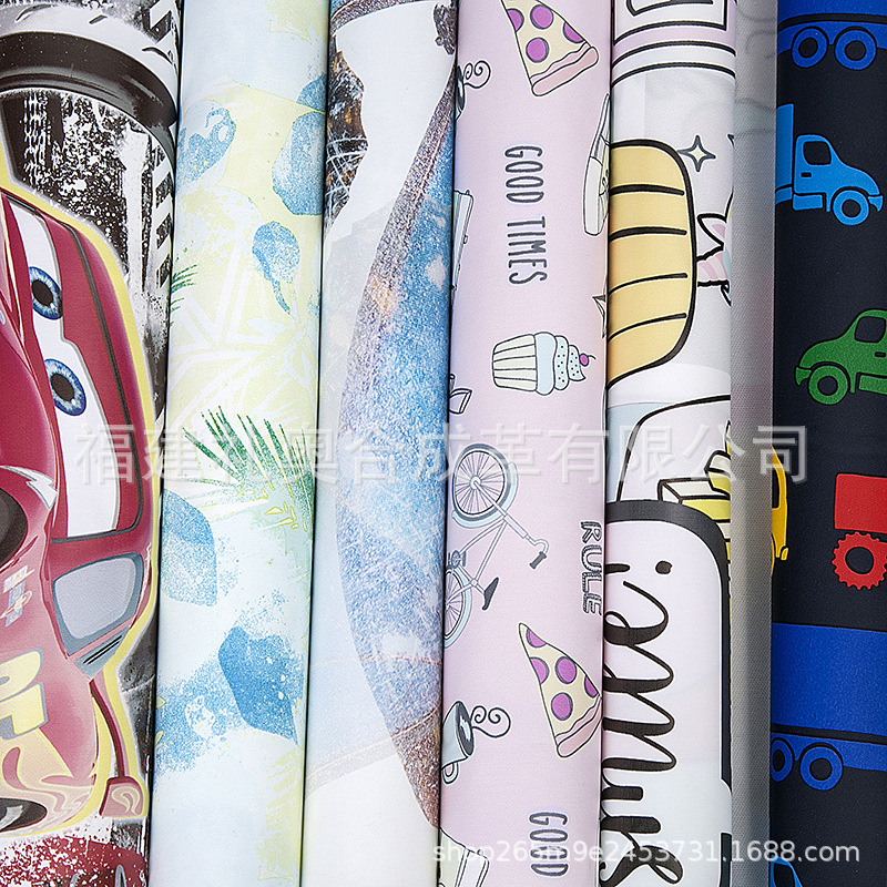 卡通环保 印花革 沙发汽车 坐椅皮料 印花 PU箱包革 超薄服装革
