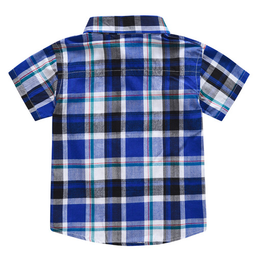  Summer New Arrival Boys' Fashion Plaid Short-Sleeved Shirt for Foreign Trade Children's Clothing Baby Tops Boys' Thin Shirts
