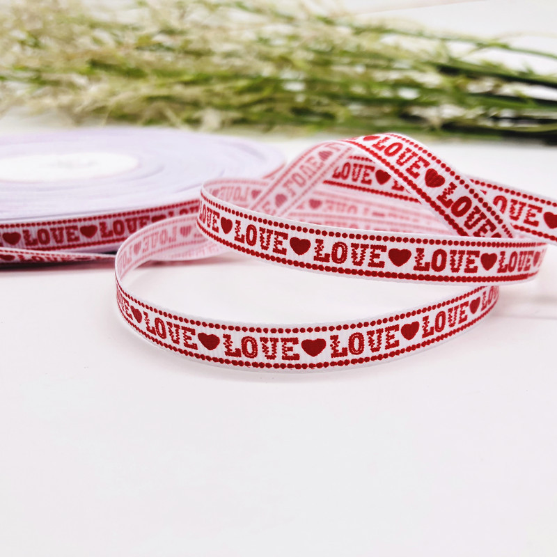 批发1cm罗纹带印刷LOVE 大红色情人节礼物包装丝带彩带