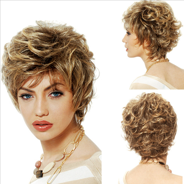 New short curly hair cross-border e-commerce short curly mixed messy blonde women's fashion wig