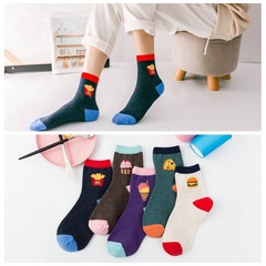 韓國棉質女士中筒襪子INS薯條漢堡高檔棉襪高筒女襪成人襪學生襪