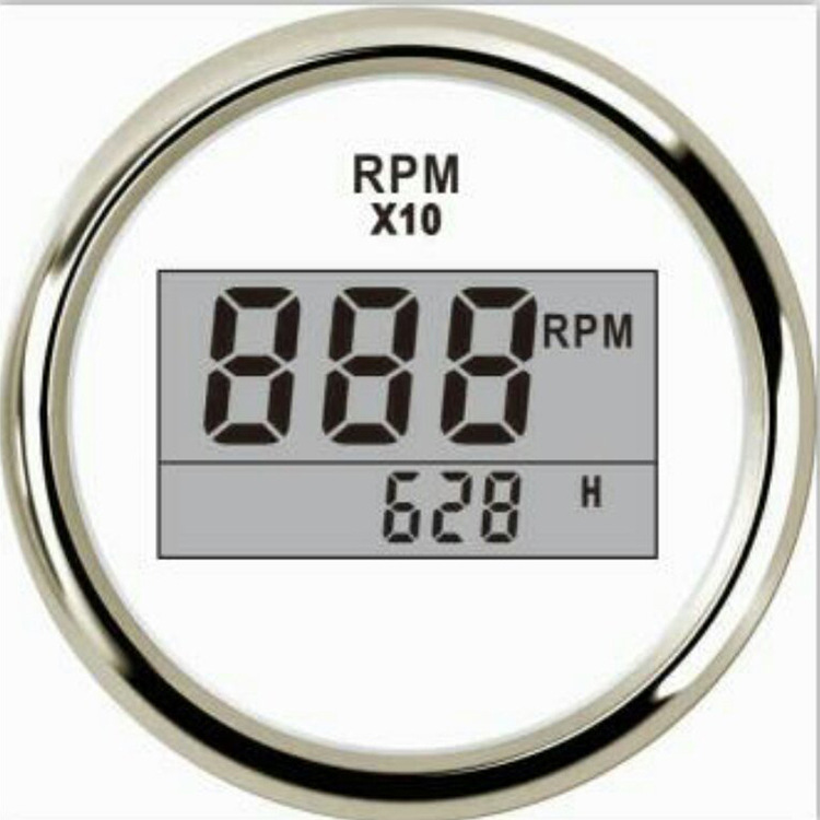 Fādiànjī White Tachometer 52mm Digital Display 9-32v 0-9990 RPM (tachometer) - white-tachometer
