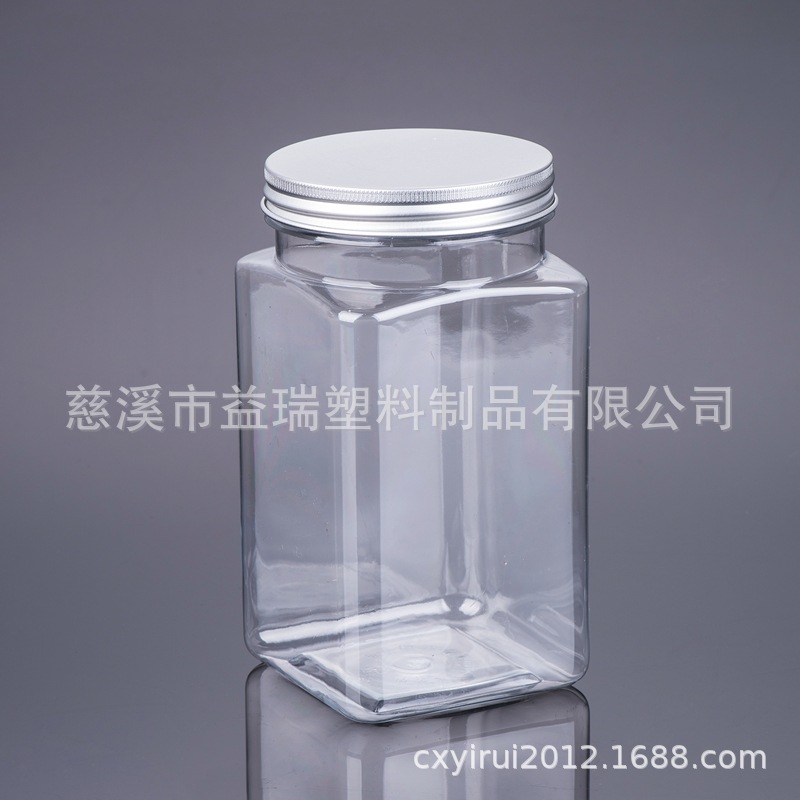 900ml四方形透明塑料罐 五谷杂粮瓶 铝盖水果麦片薏米粉瓶(LG139)
