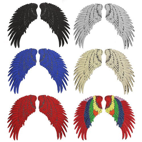 DOKU Golden PET Sequin Feather Backing Glue Wings Patch Apparel Bag Accessories Fabric Badge Embroidered Fabric Stickers