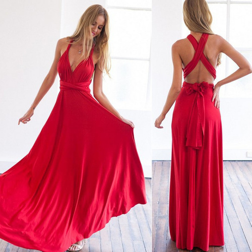 European and American Hot Item: Multi-Wear Design, Multi-Strap Cross-Back Sexy Bandage Dress, Long Skirt, Evening Gown