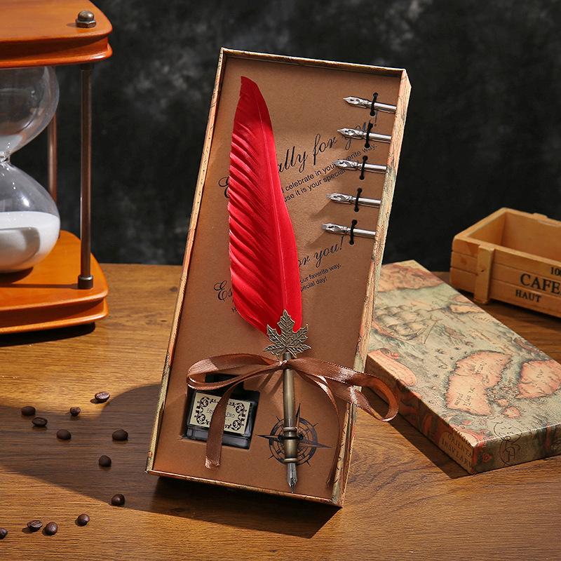 긴 붉은 잎 + 잉크 + 녹색 상자