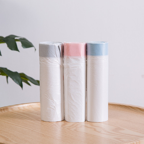 Three rolls of portable drawstring garbage bags, thickened household disposable automatic closing kitchen plastic bags, medium and large