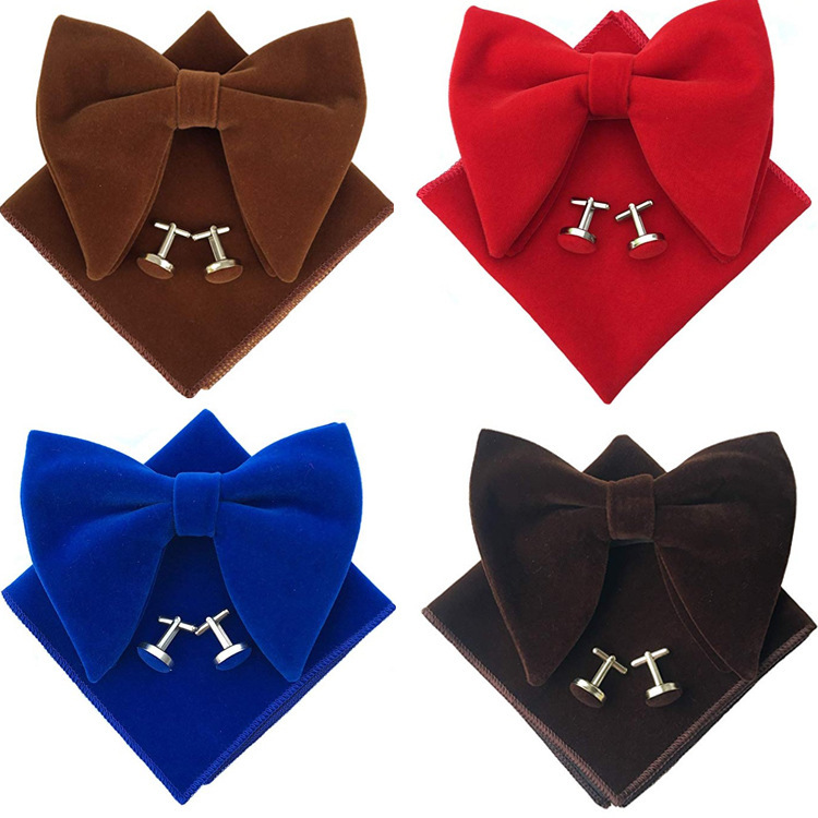 Cross-border supply men's large bow tie cufflinks set solid color retro Korean gold velvet AliExpress Amazon Cross-border supply men's large bow tie cufflinks set solid color retro Korean gold velvet AliExpress Amazon