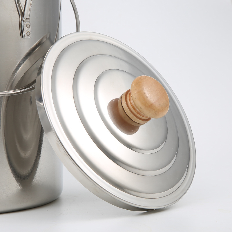 Bouilloire portable d'extérieur en acier inoxydable, grande capacité, avec poignée en bois, idéale pour le thé et le café, le camping et la cuisine._voghion.com