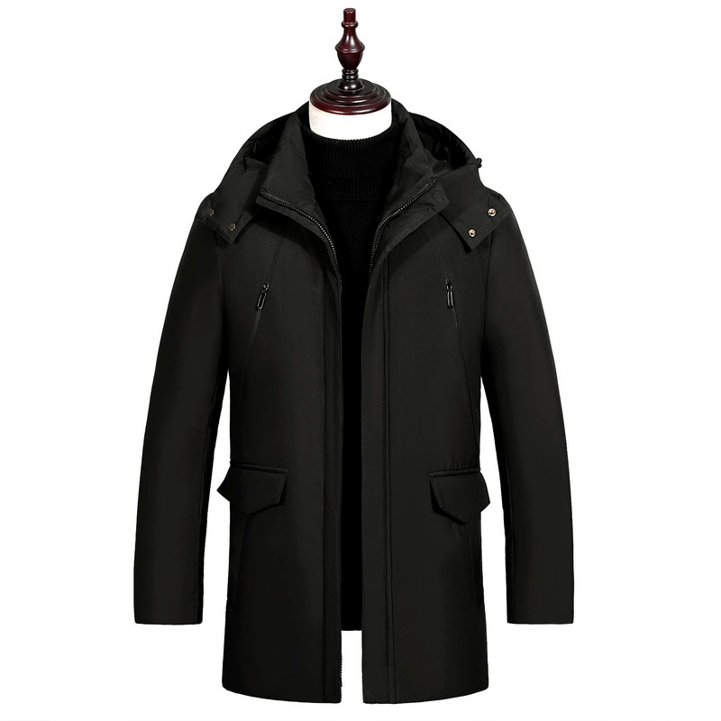 Новая трансграничная внешнеторговая продукция: утепленная удлиненная пуховая куртка для пожилых мужчин в европейском и американском стиле, идеально подходит для отцов и дедушек.