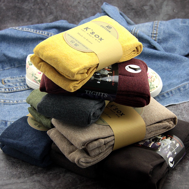 Korean KSOX Women's Thin Cotton Pantyhose Simple Candy 9 Solid Color Net Face Elastic Pantyhose Warm in Autumn and Winter