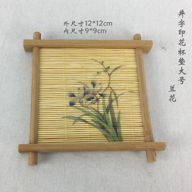 Bamboo coaster tea mat (bamboo), Japanese well‑style printed designs, multiple sizes