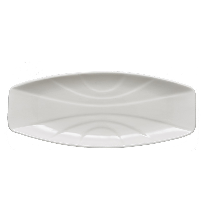Plato largo de porcelana blanca Plato de sushi de cerámica engrosado en forma de barco Comida occidental Vajilla de hotel al por mayor Plato Cerámico