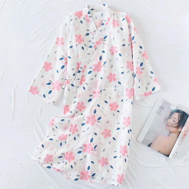Spring summer thin gauze bathrobe, pijama, autumn