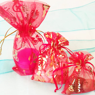 Wedding red organza candy yarn bag personalized creative wedding return yarn bag gilding wedding small size yarn bag