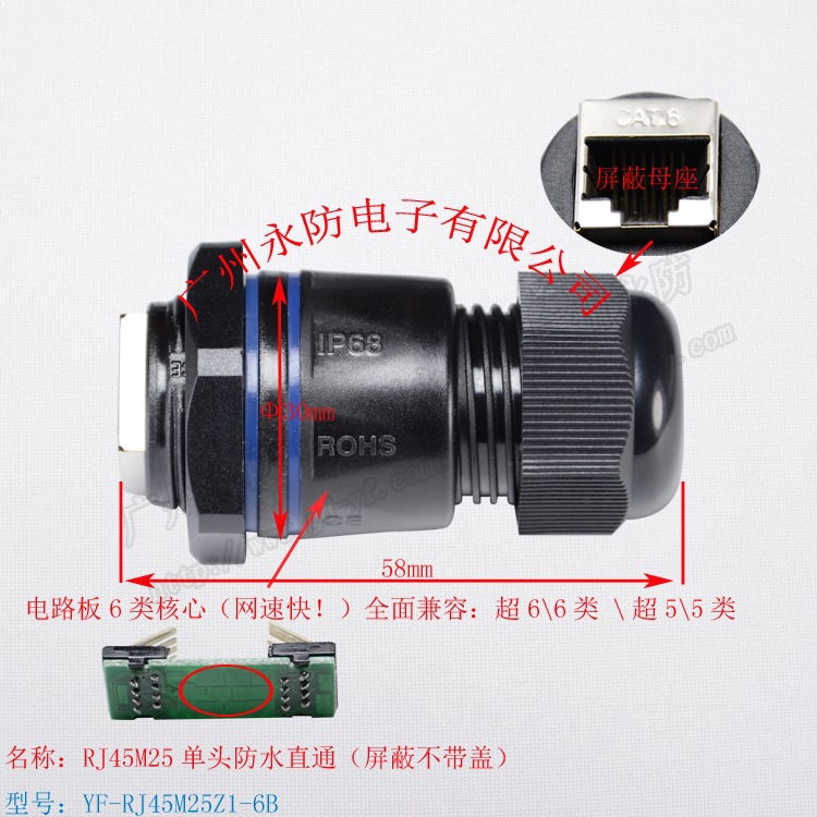 防水网线直通接头  rj45网络6类机箱安装 盒装式   M25型信号接头