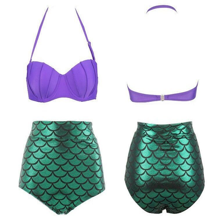 Cross-border New Split Swimsuit Bikini European and American Women's Bronzing Hard Bag Shell Mermaid High Waist Swimsuit