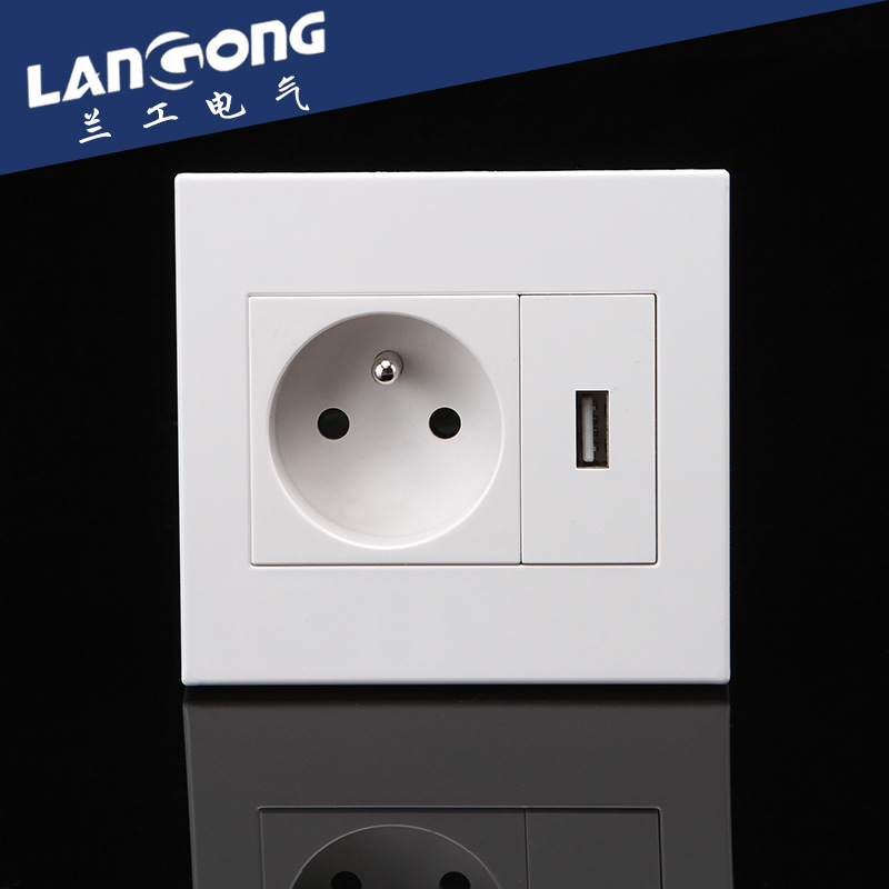 一位法式插座+一位USB接口墙壁开关插座 卡入式功能键86型插座