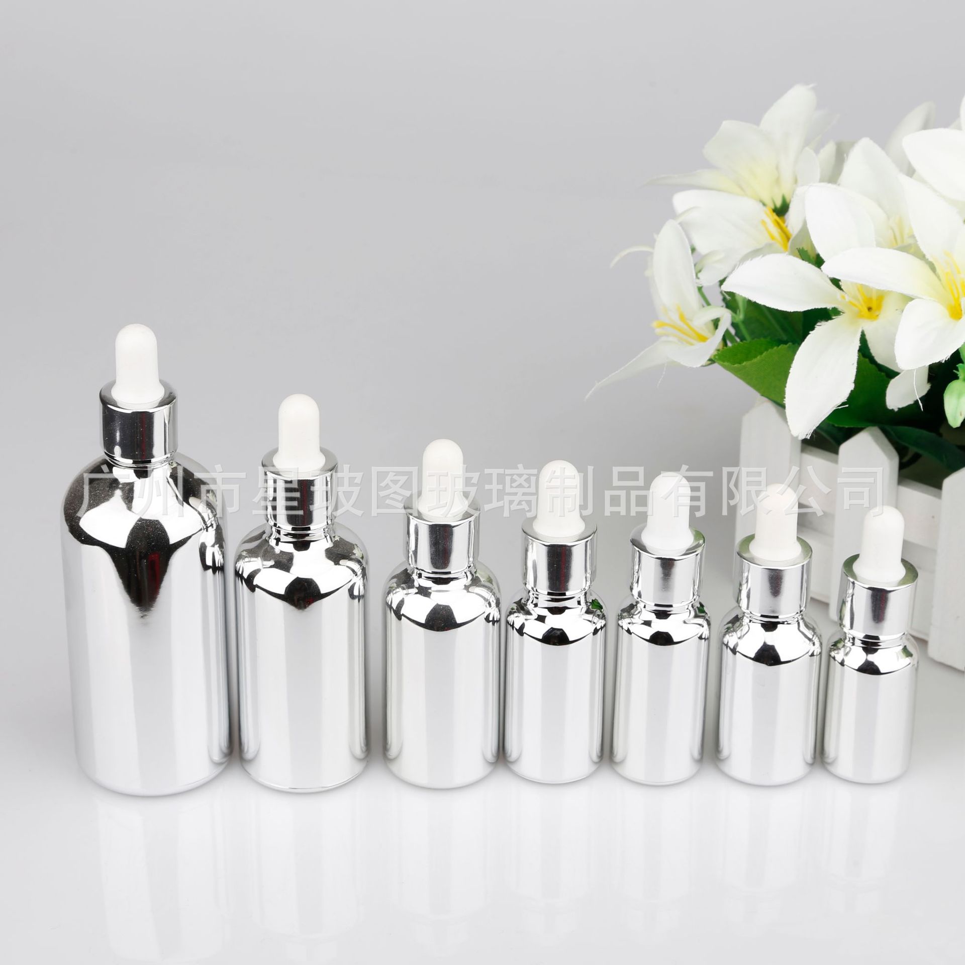 星玻图厂家亮银精油玻璃瓶100ml大容量滴管瓶带胶头滴管简约风