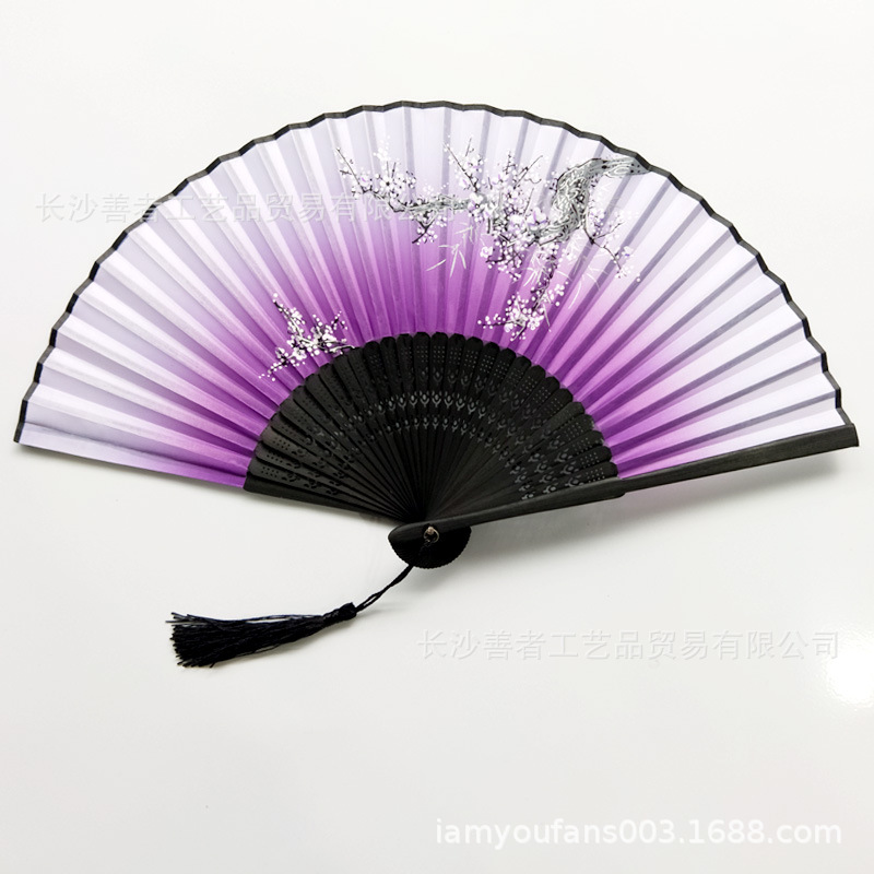 Fans de seda de dos flores y paisaje de la cabeza verde una sonrisa de ventilador de dama ventilador plegable de bambú de estampado de flores ventilador artesanal