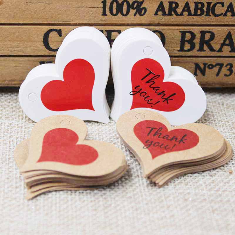 100 pieces of 4x2.6cm Thank you Cow bottom red heart hanging tags DIY cute labels