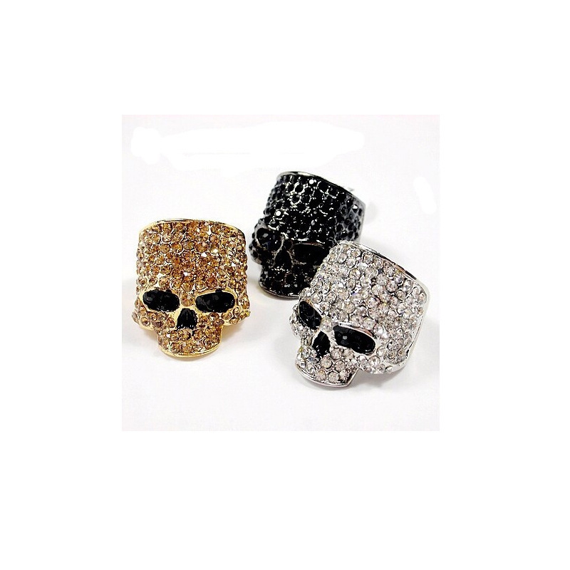 European and American punk style rhinestone skull ring Ghost Head full diamond metal ring hip hop punk nightclub exaggerated ring
