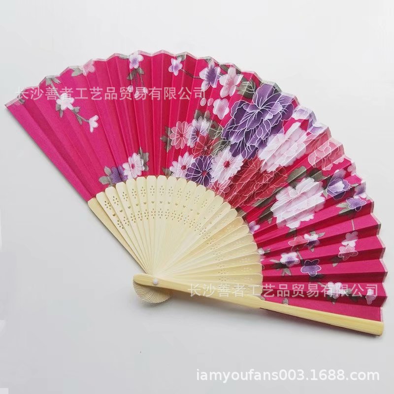 21CM en stock ventilador de tela de satén ventilador plegable de seda 19 colores opcionales Rosa satén rojo