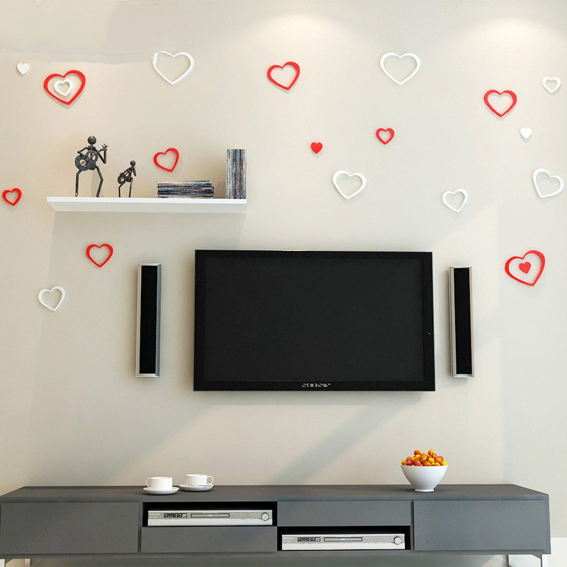 Wall stickers sofa background wall heart-shaped room decoration stickers 3d crystal acrylic bedroom romantic heart-shaped stickers