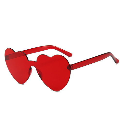Cross-border Europe and America heart-shaped one-piece sunglasses transparent jelly color love heart sunglasses men and women peach heart sunglasses 