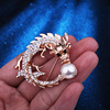 Fashionable brooch from pearl, men's pin, European style, diamond encrusted