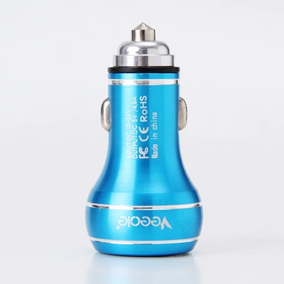 New Smart 4.8A Car Emergency Aluminum Alloy Hammer Car Charger Multi-Function Dual USB Fast Charging Charger Can Be Customized (Mobil şarj cihazları) - ky-c17-single-p-blue
