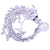 Fashionable brooch from pearl, men's pin, European style, diamond encrusted