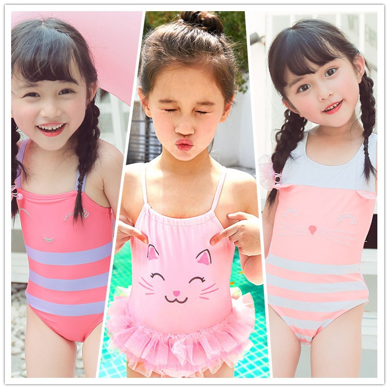 2026Ins Stylish Children's Swimwear for Toddlers, Babies, and Older Children, Cat-Themed Three-Dimensional Swimsuit for 3-Year-Old Girls