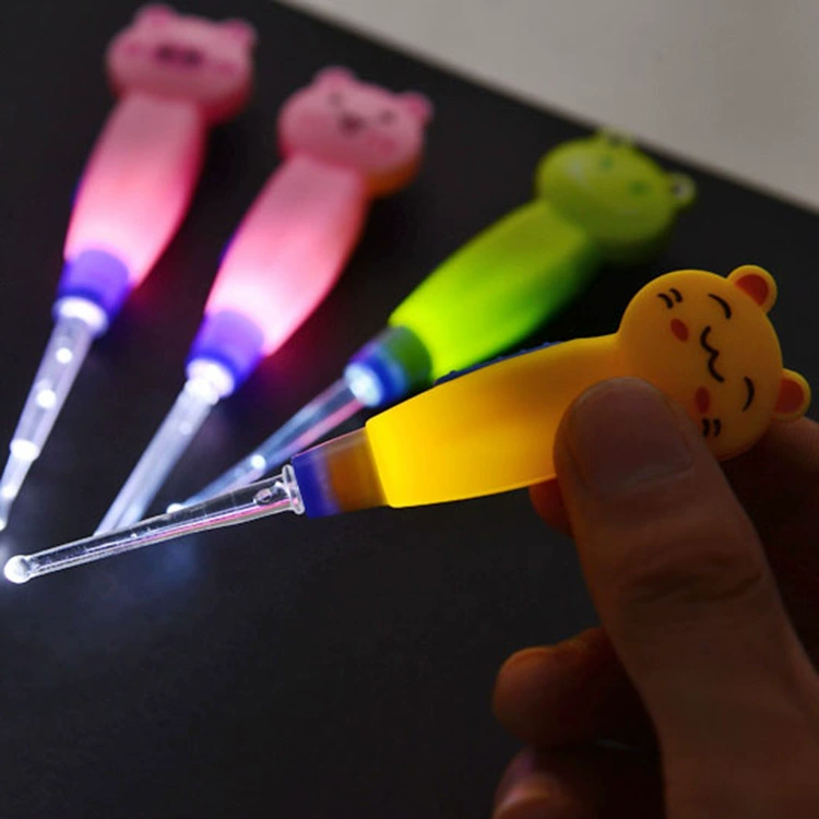 Съемная ложка для чистки ушей с мультяшными животными и подсветкой, светящаяся ложка для ушей, инструмент для чистки ушей, визуальная ложка для ушей