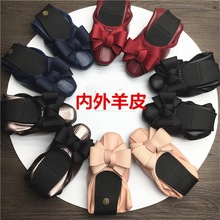 小众韩版新款休闲女鞋圆头平跟跳舞鞋蝴蝶结羊皮单鞋蛋卷乐福鞋女