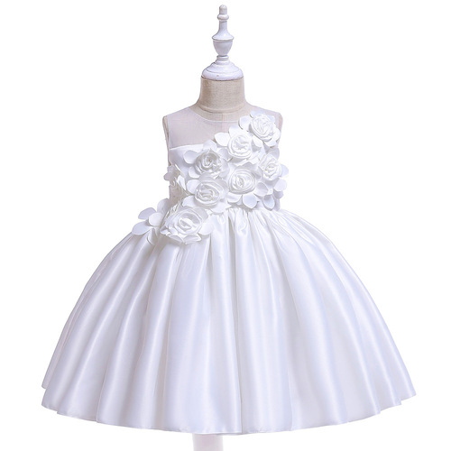 Amazon Wish Princess Dress for Girls, 3D Satin Flower Bridal Dress for Stage Performance, Puffed Ball Gown Dress