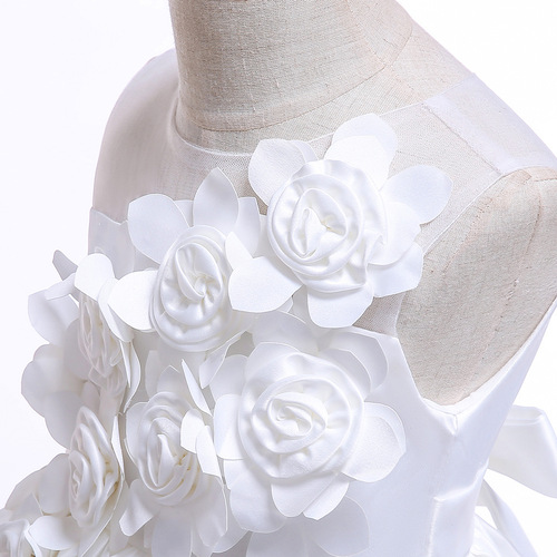 Amazon Wish Princess Dress for Girls, 3D Satin Flower Bridal Dress for Stage Performance, Puffed Ball Gown Dress