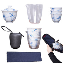 中国白玉泥手绘便携旅行茶具套装迷你功夫茶盖碗陶瓷快客杯五件套